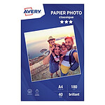 Avery Papier Photo Classique Jet d'encre A4, Blanc, Brillant, 180 g/m² (20 feuilles)