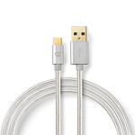 Cable Nedis USB-C / USB-A - 3 m de nylon/trenzado - Aluminio