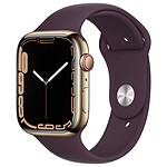 Apple Watch Series 7 GPS Cellular 45mm Boitier Gold Stainless Steel Bracelet Dark Cherry Sport Band

