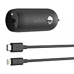Belkin Boost Charge Chargeur de voiture 1 port USB-C (20 W) sur prise allume-cigare avec câble USB-C vers Lightning 1 m (Noir)