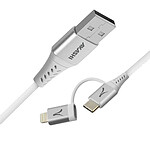 Akashi Mini Câble 2-en-1 USB-A vers Lightning / USB-C (Blanc - 10 cm)
