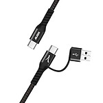 : Akashi Câble 2-en-1 USB-C vers USB-C / USB-A (Noir - 1m)
