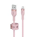 Cable Belkin Boost Charge Pro Flex de silicona trenzada de USB-A a Lightning (rosa) - 1m
