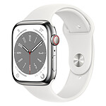 Apple Watch Series 8 GPS Cellular Acier Inoxydable Blanc Sport Band 45 mm
