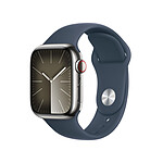 Apple Watch Series 9 GPS + Cellular Acier Inoxydable Argent Bracelet Sport Band Bleu M/L 41 mm
