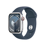 Apple Watch Series 9 GPS + Cellular Aluminium Argent Bracelet Sport Band Bleu S/M 41 mm
