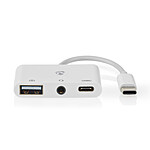 Nedis Adattatore multiplo da USB-C a USB, USB-C e Jack 3,5 mm - 10 cm - Bianco
