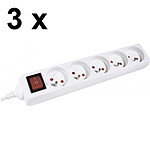 Pack of 3x 5-socket power strips with switch (White)