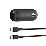 Belkin Chargeur de voiture 1 port USB-C (30 W) sur prise allume-cigare avec câble USB-C (Noir)