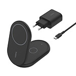 Belkin Chargeur Magsafe Qi2 15 W pour Iphone Stand et Airpods 2 en 1 - Noir