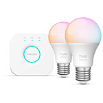 Philips Hue Ampoule connectée Essential E27 A60 8 W Bluetooth x 2 + Kit de démarrage