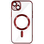 Avizar Coque MagSafe pour iPhone 14 Silicone Protection Caméra  Contour Chromé Rouge