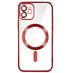 Avizar Coque MagSafe pour iPhone 12 Silicone Protection Caméra  Contour Chromé Rouge