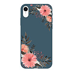Evetane Coque iPhone Xr Silicone Liquide Douce bleu nuit Fleurs roses