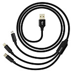 Moxie Câble 3 en 1 Lightning USB type C Micro USB Multi-embouts Charge 3A Noir