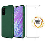 Evetane Coque Samsung Galaxy S20 Silicone liquide Vert Foret + 2 Vitres en Verre trempé Protection écran Antichocs