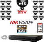 HIKVISION Kit Vidéo Surveillance PRO IP : 16x Caméras POE Dômes motorisée IR 20M 4 MP + Enregistreur NVR 16 canaux H265+ 3000Go