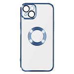 Avizar Coque iPhone 14 Plus Silicone Souple Bloc Caméra Couvert  Transparent Contour bleu Chromé