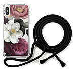 LaCoqueFrançaise Coque cordon iPhone X/Xs noir Dessin Fleurs roses