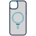 Avizar Coque MagSafe pour iPhone 15 Silicone Gel Anneau Fonction Support  Dos Givré Contour Bleu Ciel