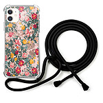 LaCoqueFrançaise Coque cordon iPhone 12 Mini Dessin Fleurs Beige et Rose