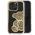 Avizar Coque Paillette pour iPhone 16 Pro Motif Ourson avec Strass Dorée