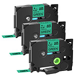 3 Rubans TZe-721 Noir sur Vert cassette recharge pour étiqueteuse Brother