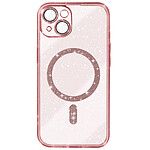 Avizar Coque MagSafe pour iPhone 15 Silicone Pailleté Rose Champagne