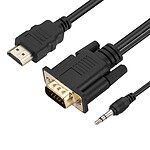 Avizar Câble HDMI vers VGA Mâle et Prise Jack 3.5mm Qualité Full HD Longueur 1.8m  Noir