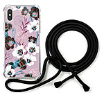 LaCoqueFrançaise Coque cordon iPhone X/Xs noir Dessin Fleurs parme