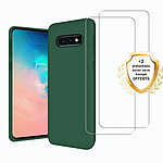 Evetane Coque Samsung Galaxy S10e Silicone liquide Vert Foret + 2 Vitres en Verre trempé Protection écran Antichocs