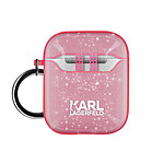 KARL LAGERFELD Coque pour Airpods Silicone gel Pailletée Choupette Ikonik Rose