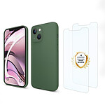 Evetane Coque iPhone 13 Silicone liquide Vert Foret + 2 Vitres en Verre trempé Protection écran Antichocs