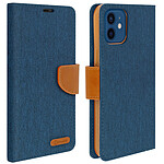 Avizar Etui pour iPhone 12 Mini Portefeuille Tissu Série Canvas Bleu