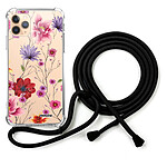 Evetane Coque cordon iPhone 11 Pro noir Dessin Fleurs Multicolores