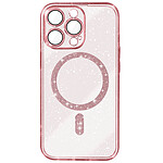 Avizar Coque MagSafe pour iPhone 15 Pro Silicone Pailleté Rose Champagne