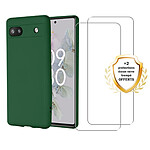 Evetane Coque Google Pixel 6A Silicone liquide Verte + 2 Vitres en Verre trempé Protection écran Antichocs