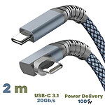 Avizar Câble USB-C 3 en 1 Charge 100W Résolution 4K Transfert 20Gbps Coudé 2m  Gris