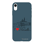 LaCoqueFrançaise Coque iPhone Xr Silicone Liquide Douce bleu nuit J'aime Marseille