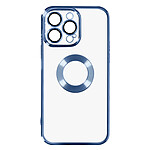 Avizar Coque iPhone 14 Pro Max Silicone Souple Bloc Caméra Couvert  Transparent Contour bleu Chromé