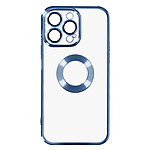 Avizar Coque iPhone 14 Pro Max Silicone Souple Bloc Caméra Couvert Transparent Contour bleu Chromé