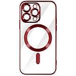 Avizar Coque MagSafe pour iPhone 14 Pro Silicone Protection Caméra  Contour Chromé Rouge
