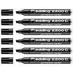 EDDING Marqueur Permanent 2200C Corps Alu Noir Pointe Biseau 1-5 mm x 6