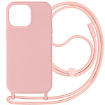 Avizar Coque Cordon pour iPhone 15 Pro Semi-Rigide Lanière Tour du Cou 80cm  Rose