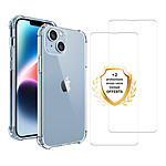 Evetane Coque iPhone 14 Antichoc Silicone bords renforcés + 2 Vitres en verre trempé Protection écran