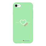 LaCoqueFrançaise Coque iPhone 7/8/ iPhone SE 2020 Silicone Liquide Douce vert pâle Coeur Blanc Amour