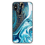 1001 Coques Coque silicone gel Apple iPhone X / XS motif Marbre Bleu Pailleté