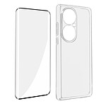 Avizar Coque pour Huawei P50 Pro Silicone Souple et Film Verre Trempé 9H Incurvé Transparent