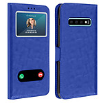 Avizar Etui Samsung Galaxy S10 Housse Folio Double Fenêtre Fonction Support bleu