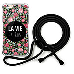 Evetane Coque cordon iPhone 6/6S noir Dessin La Vie en Rose